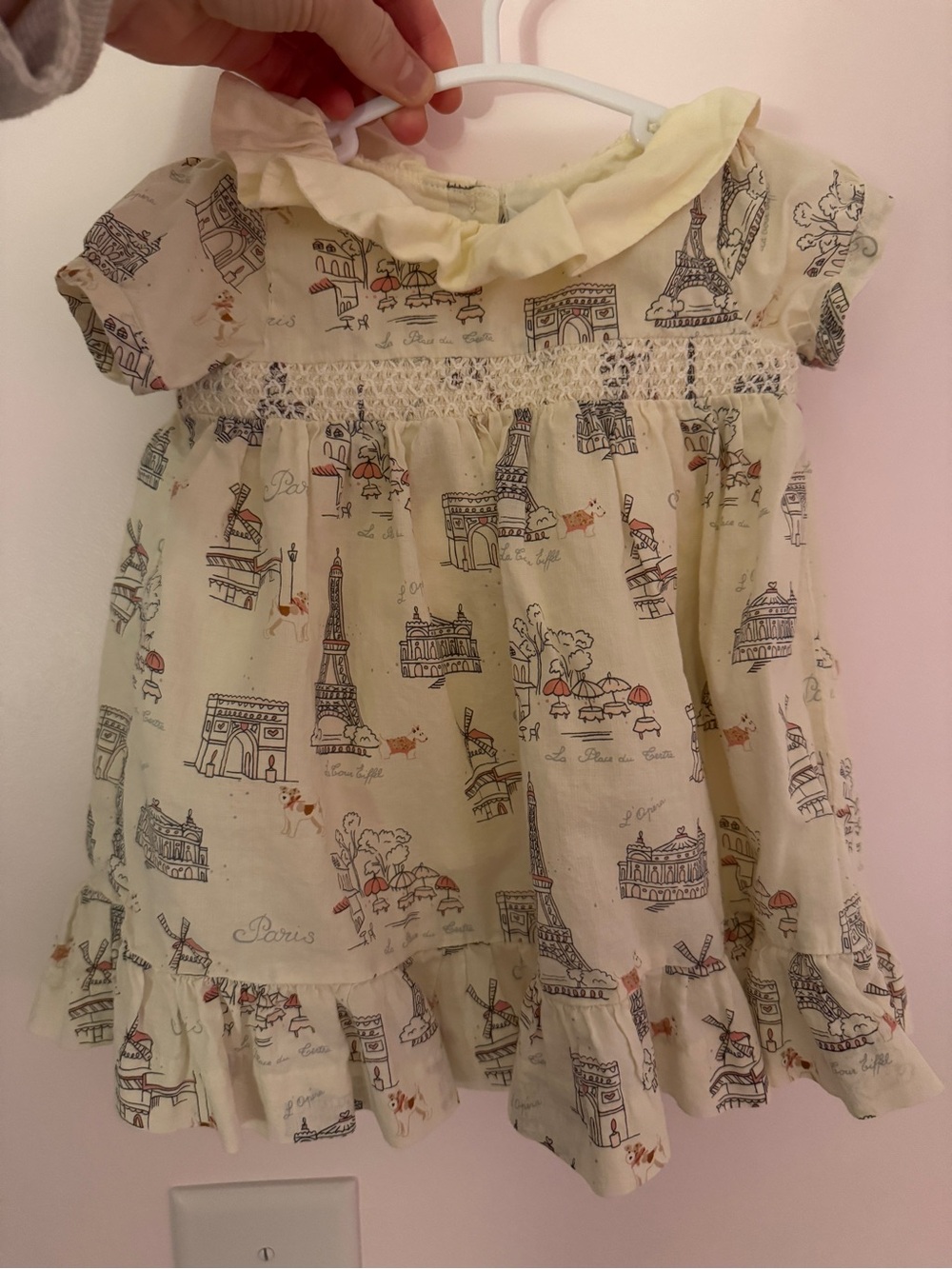 Janie and Jack Cream Paris Landmark Print Ruffle Top